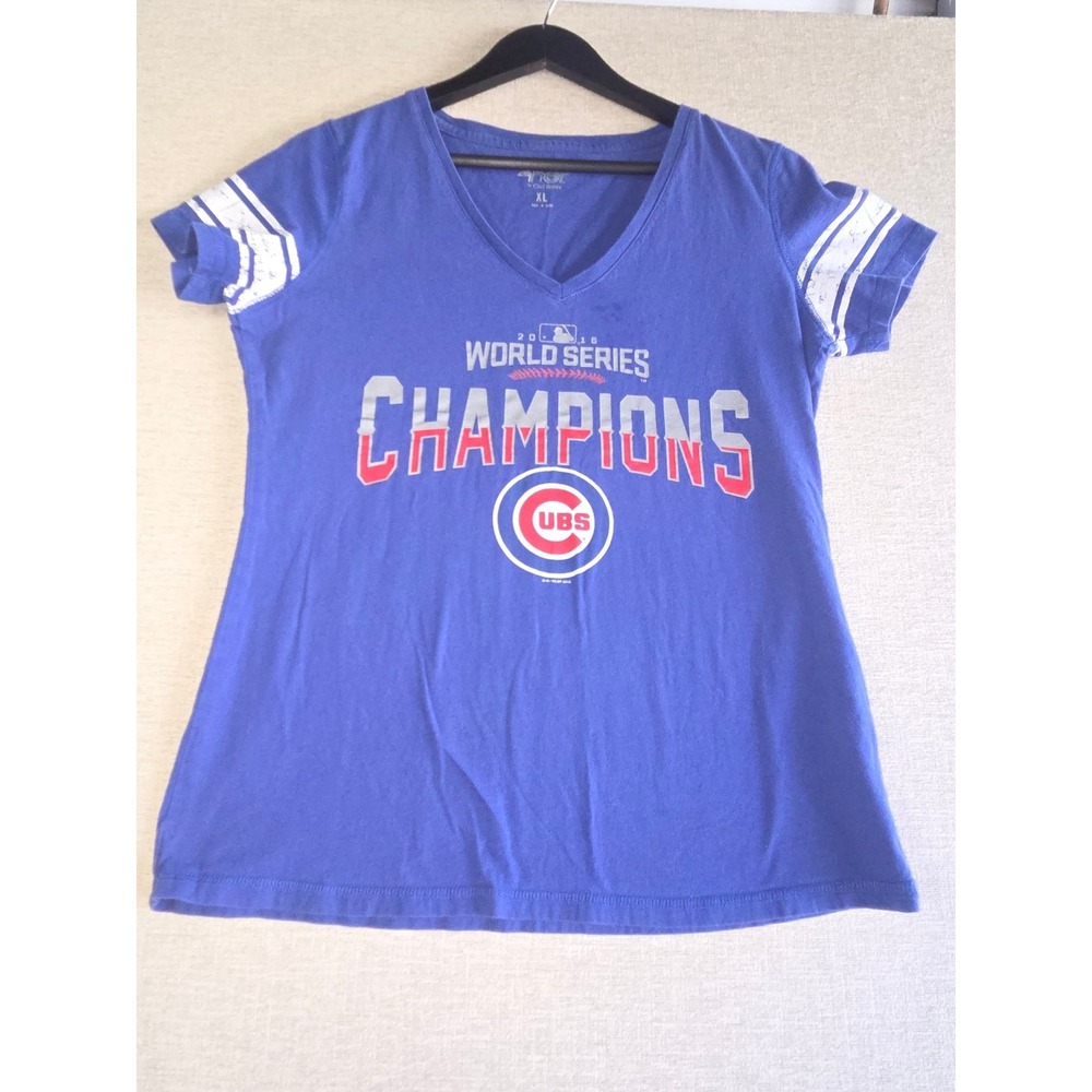 Chicago Cubs 2016 World Series Champions Women's XL Blue V-Neck T-Shirt 4Her